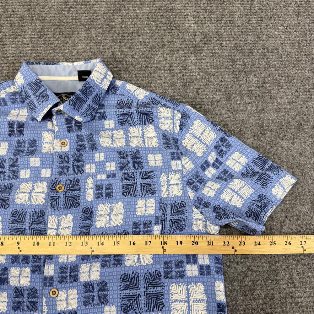 Nat Nast Shirt Mens Medium Blue Geometric Silk Blend Short Sleeve Button Up - Picture 7 of 9